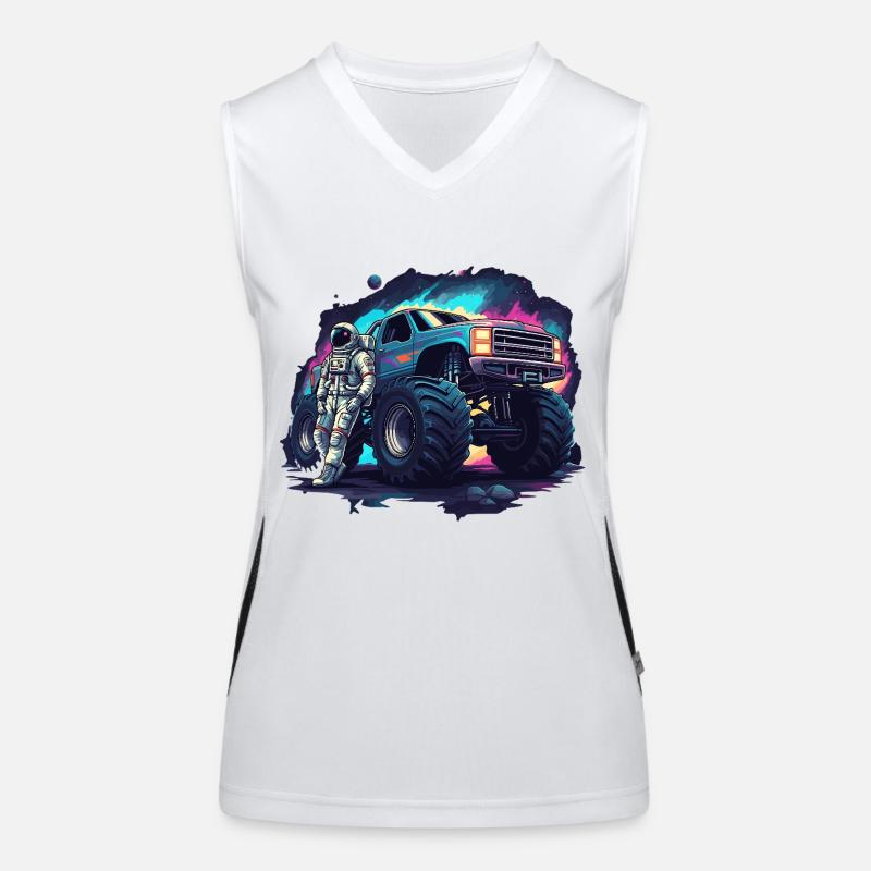Astronaut monster truck in space Women's Functional Contrast Tank Top