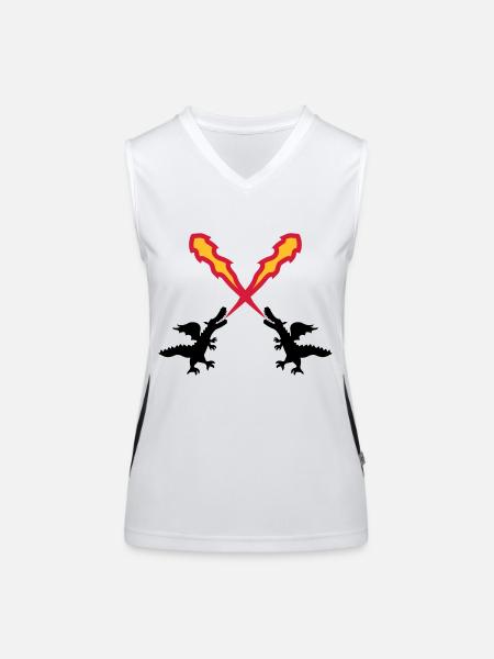 2 freunde team paar feuer spucken flammen silhuett - Funktionelles Kontrast-Tank Top für Frauen - Weiß/Schwarz - Vorne