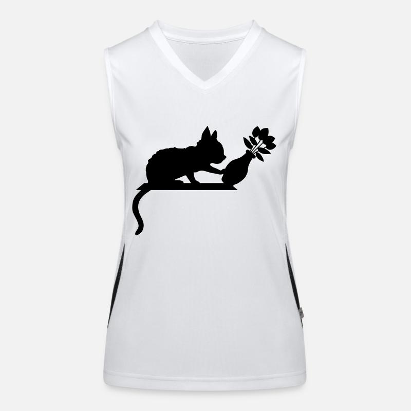 Blumenvase umstoßen freche Katze Funktionelles Kontrast-Tank Top für Frauen