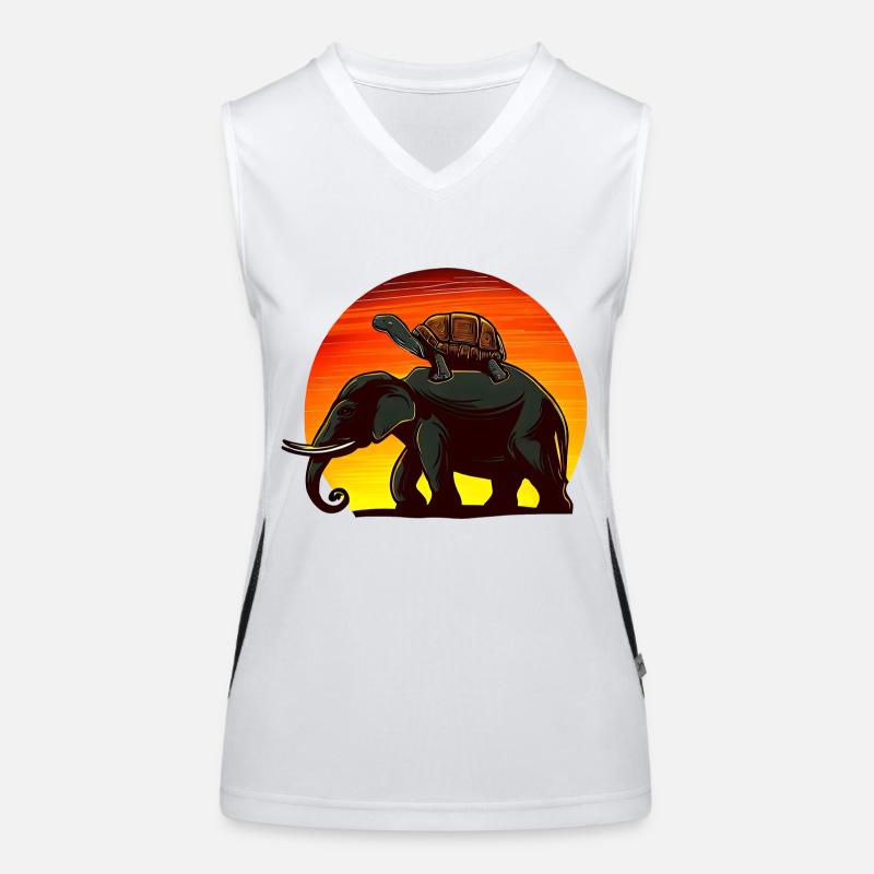 Elephant Turtle Sunset Design Women's Functional Contrast Tank Top