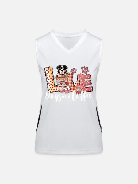 Australian Shephard Dog Coffee Lover Valentines Da - Women's Functional Contrast Tank Top - white/black - Front