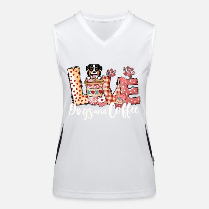 Australian Shephard Dog Coffee Lover Valentines Da Women's Functional Contrast Tank Top