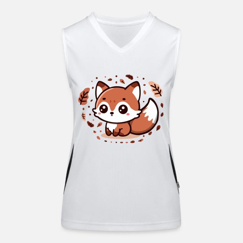 Autumn Charm: Chibi Fox with Fluffy Tail Women's Functional Contrast Tank Top