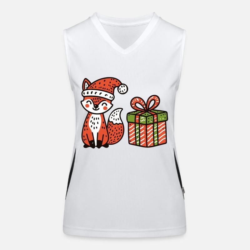 Weihnachtsfuchs mit Mütze und Geschenk Funktionelles Kontrast-Tank Top für Frauen