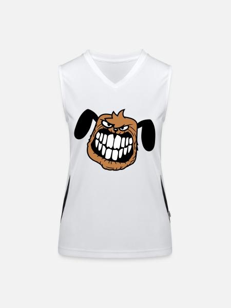 chien monstre méchant dangereux dents sourire sourire - Débardeur respirant contrasté Femme - blanc/noir - Devant