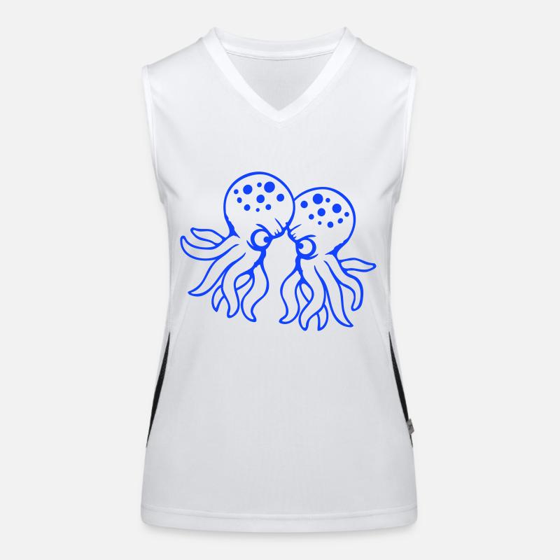 2 Octopus Friends Two Fighting Enemies Rivals Women's Functional Contrast Tank Top