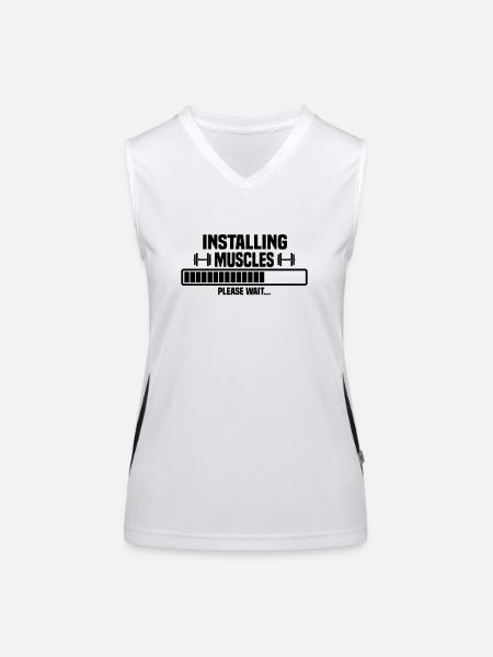 Installing muscles – please wait – bitte warten - Funktionelles Kontrast-Tank Top für Frauen - Weiß/Schwarz - Vorne