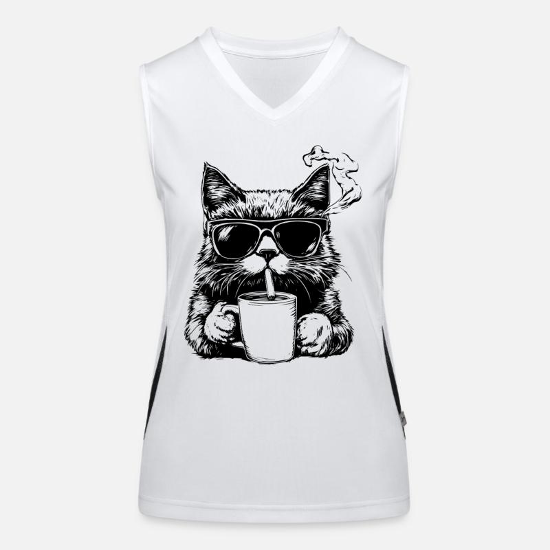 Cool: Katze mit Sonnenbrille, Zigarette und Kaffee Funktionelles Kontrast-Tank Top für Frauen