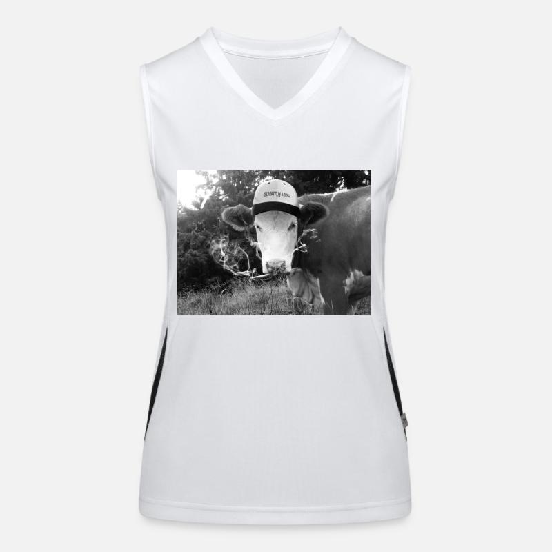 Bekiffte Kuh mit Spliff Funktionelles Kontrast-Tank Top für Frauen