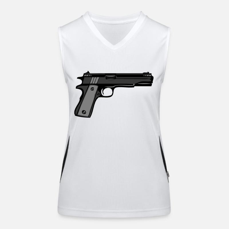 pistol revolver automatic gun weapon 2301 A Women's Functional Contrast Tank Top
