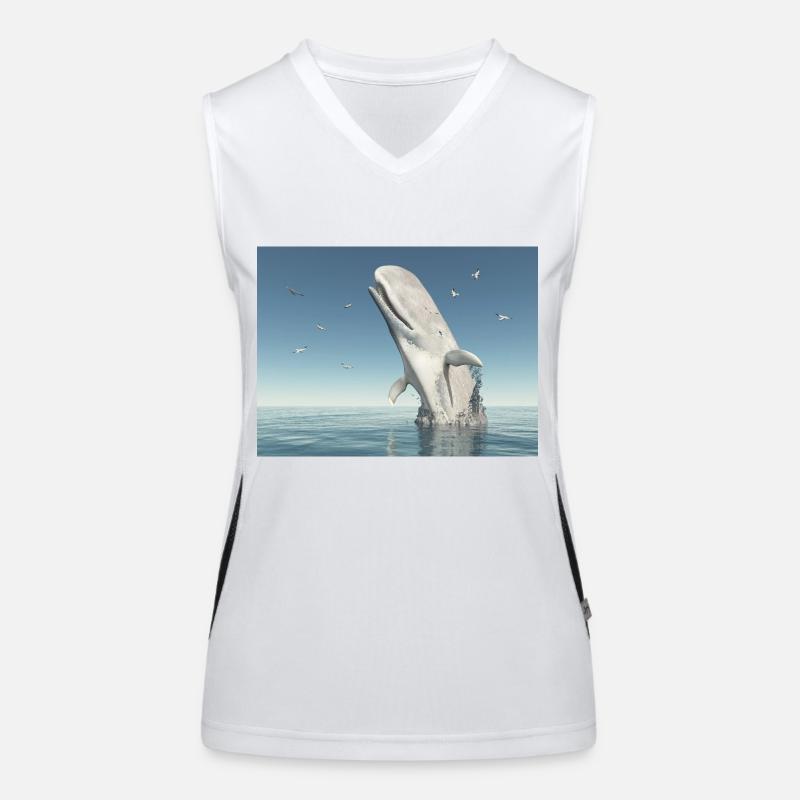 Auftauchender Pottwal und Seemöwen Funktionelles Kontrast-Tank Top für Frauen