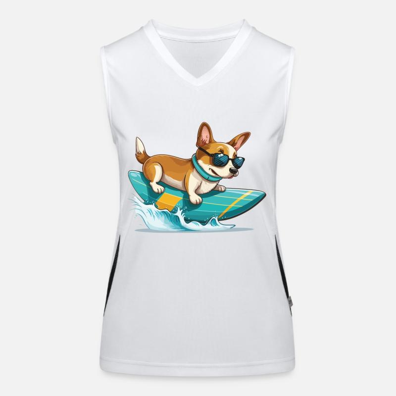 Funny Cute Corgi Surfboard Surfing Summer Women's Functional Contrast Tank Top
