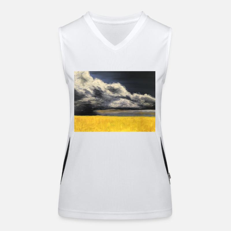 Rabsfeld vor Gewitterwolken Funktionelles Kontrast-Tank Top für Frauen