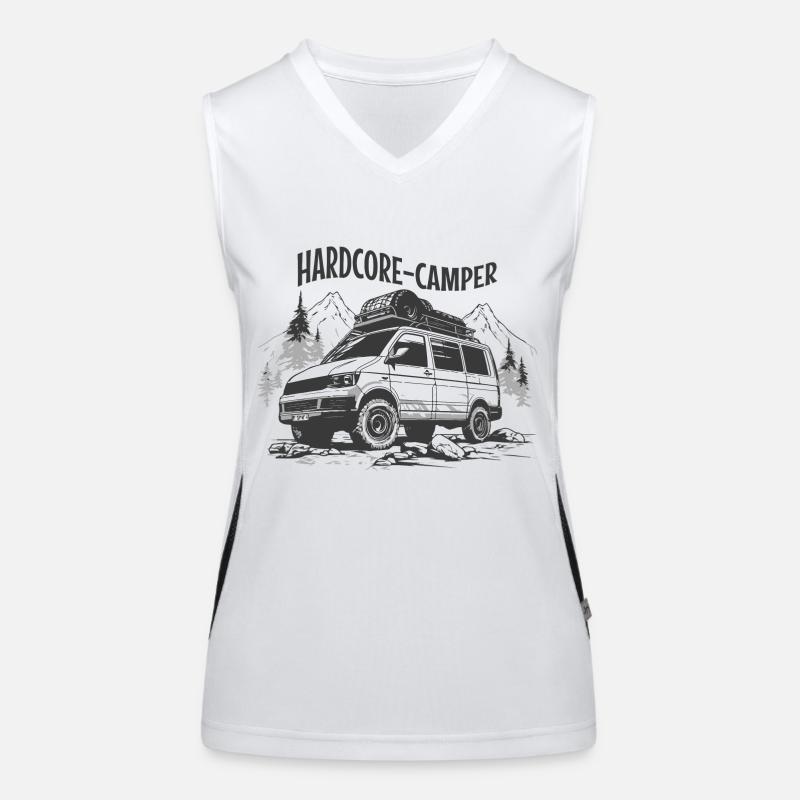 Hardcore Camper Zelten Campervan Transporter KFZ Funktionelles Kontrast-Tank Top für Frauen