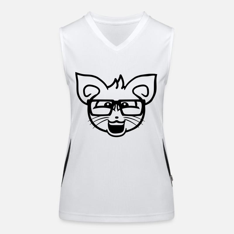 Nerd chat lunettes à monture de corne geek tête de chaton intelligent Débardeur respirant contrasté Femme