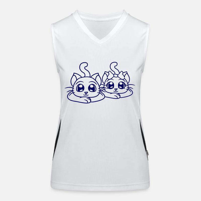 Zwei Katzen Paar 2 Romantisches verliebtes Pärchen Funktionelles Kontrast-Tank Top für Frauen