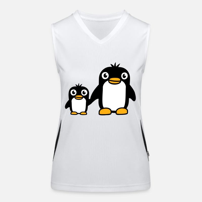 2 Penguins Dad Mom Child Baby Hands Holding Cute Women's Functional Contrast Tank Top