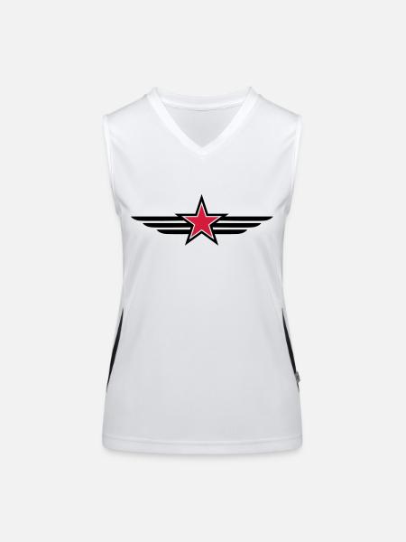 sharp red star black outline with 'wings' - Women's Functional Contrast Tank Top - white/black - Front