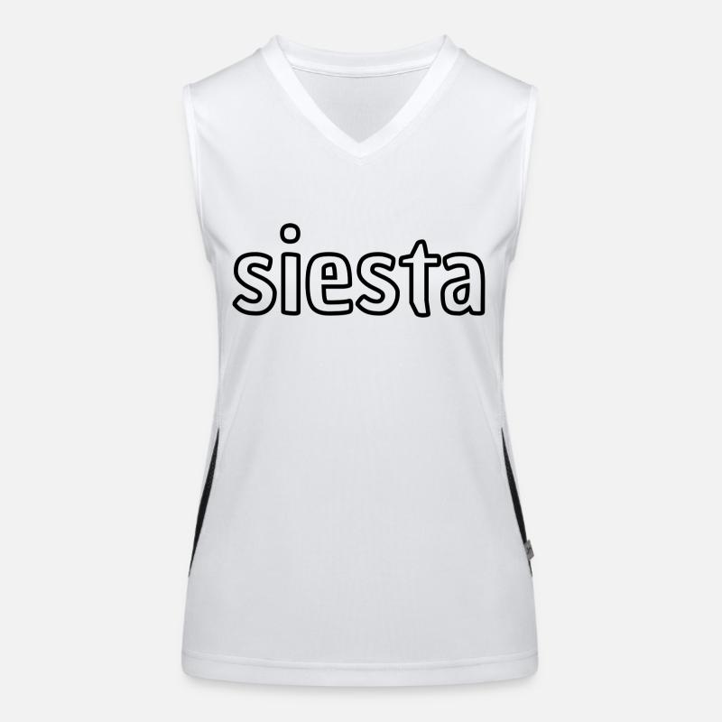 Siesta – Entspannte spanische Vibes Typografie Design Funktionelles Kontrast-Tank Top für Frauen