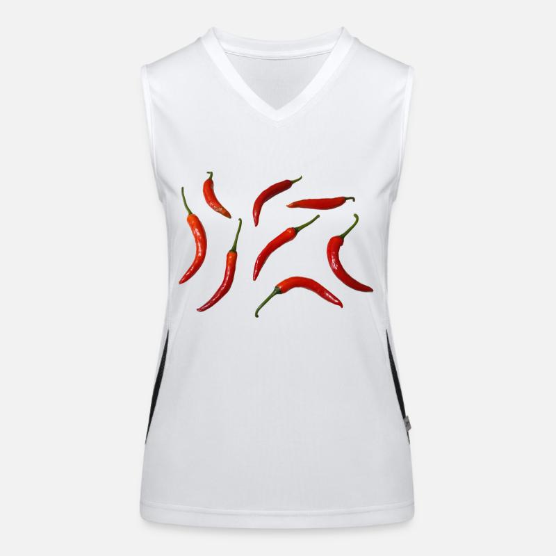 Fresh red chilies arranged on a light surface. Women's Functional Contrast Tank Top