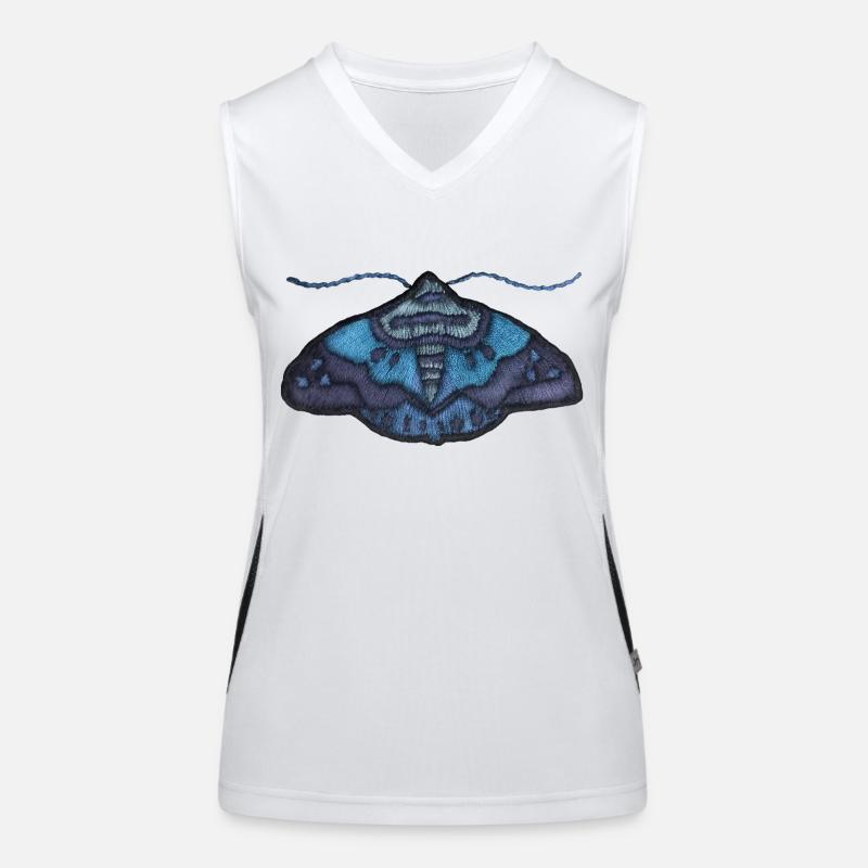 Blue moth – unique embroidered pattern Women's Functional Contrast Tank Top