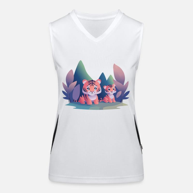 Playing Tiger Cubs (Dreamy Animals Collection) Women's Functional Contrast Tank Top