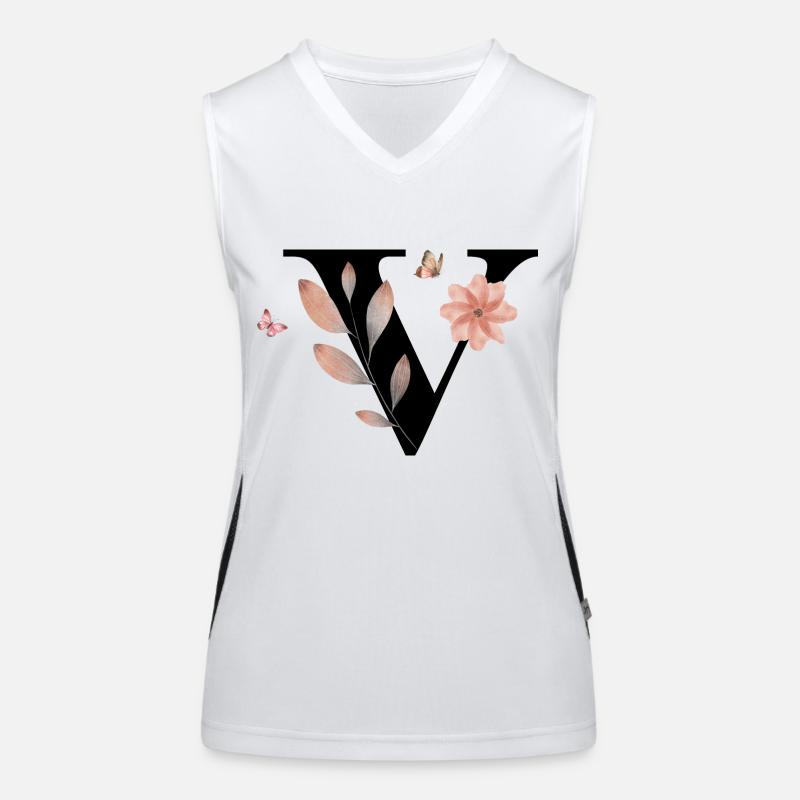 Buchstabe v Wildblumen Aquarelle Funktionelles Kontrast-Tank Top für Frauen