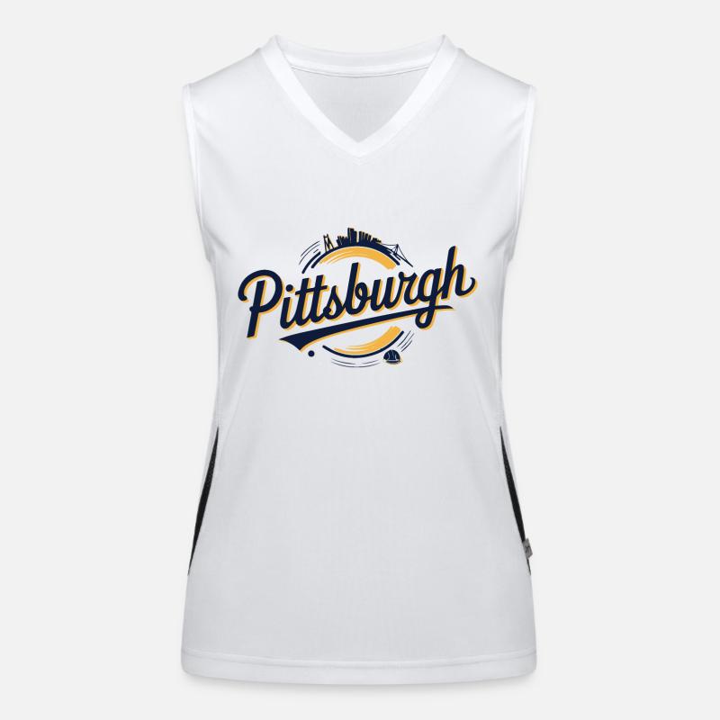 Pittsburgh Skyline and Bridge Script Logo in Bold Women's Functional Contrast Tank Top