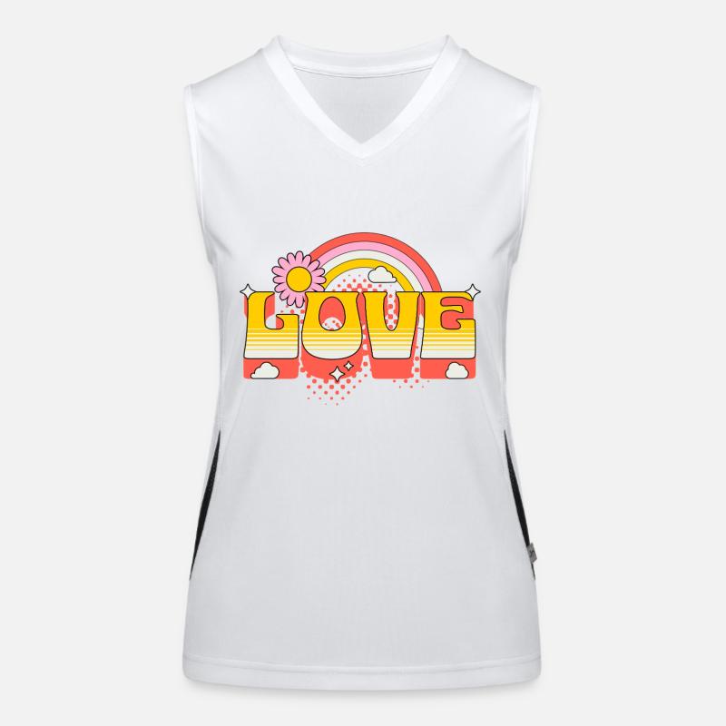 Love Liebe Schrift Blume Regenbogen Wolken Kunst Funktionelles Kontrast-Tank Top für Frauen