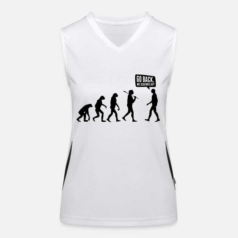 Go back we screwed up - Evolution Lustig Humor Funktionelles Kontrast-Tank Top für Frauen