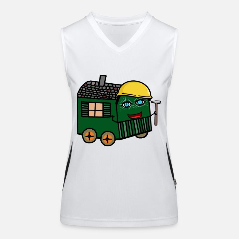 cheerful construction trailer construction site build hammer civil engineering Women's Functional Contrast Tank Top