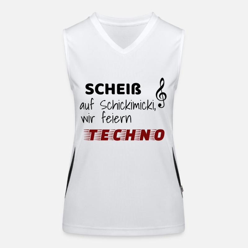 Scheiß auf Schickimicki wir feiern Techno Funktionelles Kontrast-Tank Top für Frauen