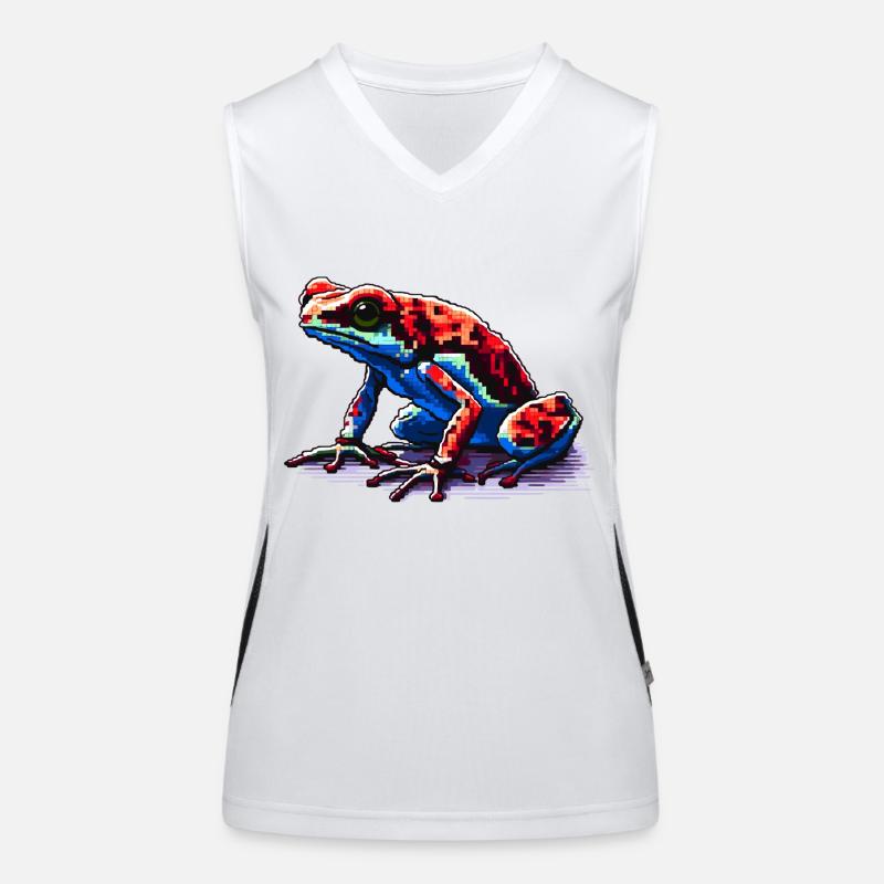 Bunter Pfeilgiftfrosch in 8 Bit Pixel Look Funktionelles Kontrast-Tank Top für Frauen