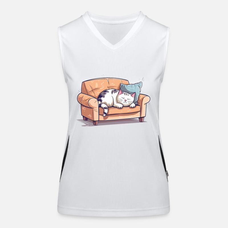Chat Couch Fatigué Canapé Canapé Drôle de dessin animé Débardeur respirant contrasté Femme