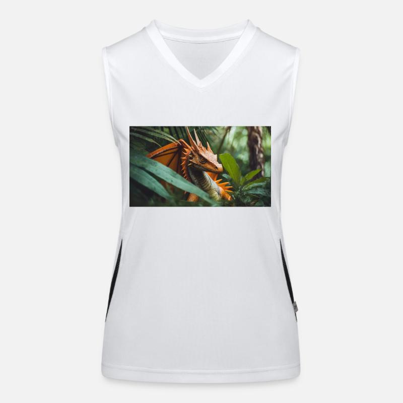 A realistic majestical orange dragon is hunting Women's Functional Contrast Tank Top
