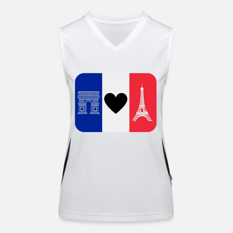 France monuments et drapeau bleu blanc rouge Débardeur respirant contrasté Femme