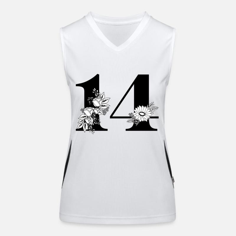 Nummer 14 Schwarze Blumen - 14. Blumengeburtstag Funktionelles Kontrast-Tank Top für Frauen