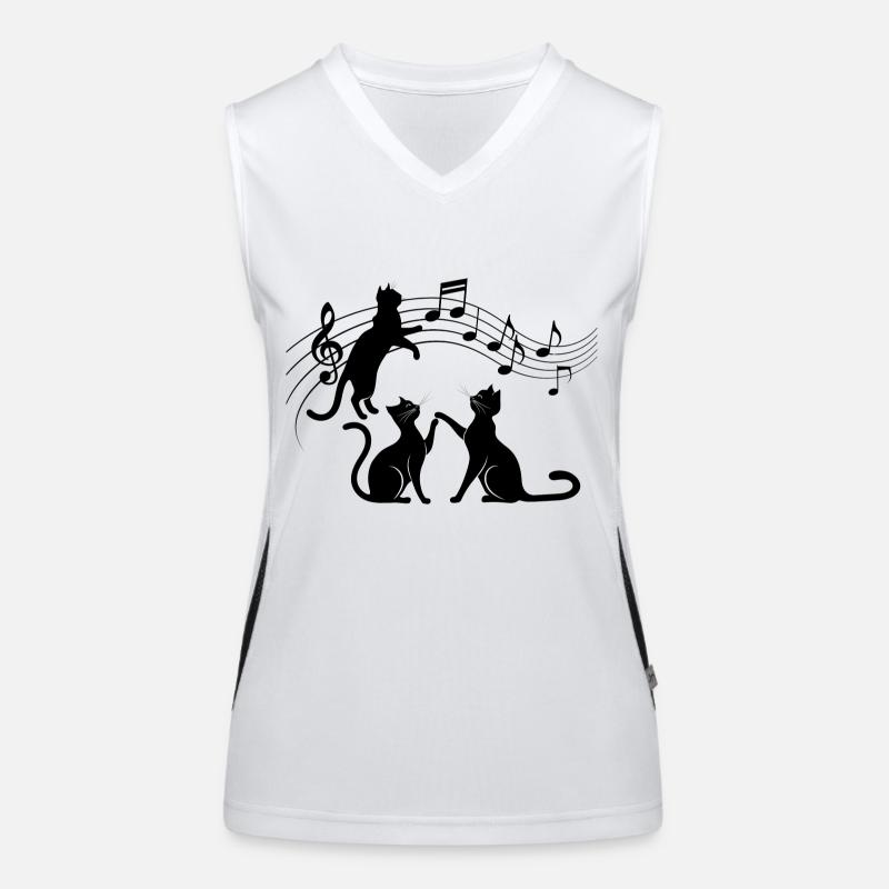 Black cats pattern playing with musical note Women's Functional Contrast Tank Top