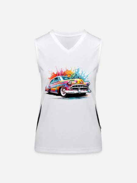 bunter Oldtimer - Funktionelles Kontrast-Tank Top für Frauen - Weiß/Schwarz - Vorne