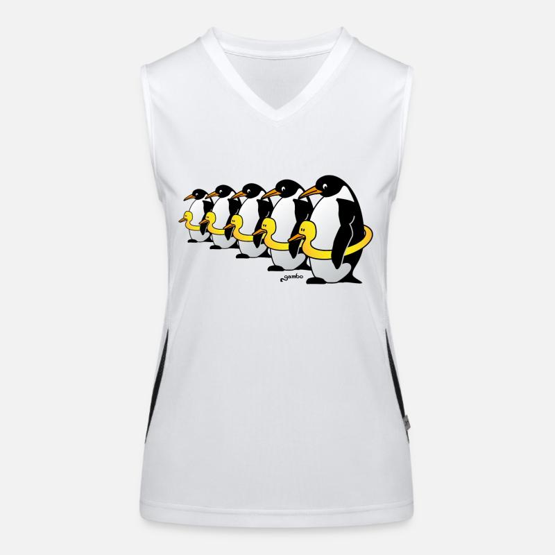 Pinguine mit Quietscheentchen Funktionelles Kontrast-Tank Top für Frauen