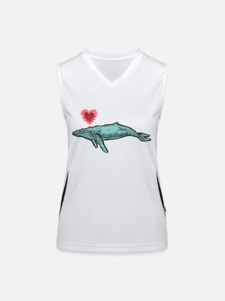 baleines mer poisson eau mer mer cachalot coeur - Débardeur respirant contrasté Femme - blanc/noir - Devant