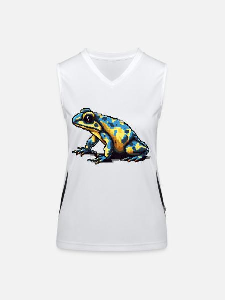 Farbenfroher Retro Pixel Pfeilgiftfrosch in 8 Bit - Funktionelles Kontrast-Tank Top für Frauen - Weiß/Schwarz - Vorne