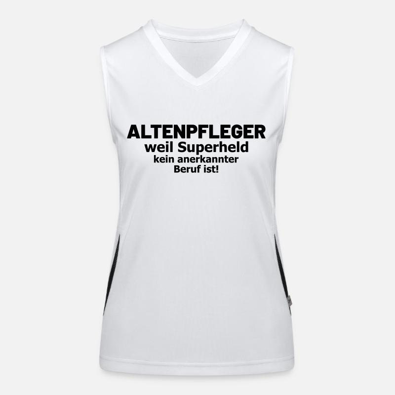 Altenpfleger Spruch Superheld Funktionelles Kontrast-Tank Top für Frauen
