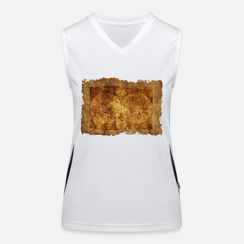 Old world map on parchment Women's Functional Contrast Tank Top