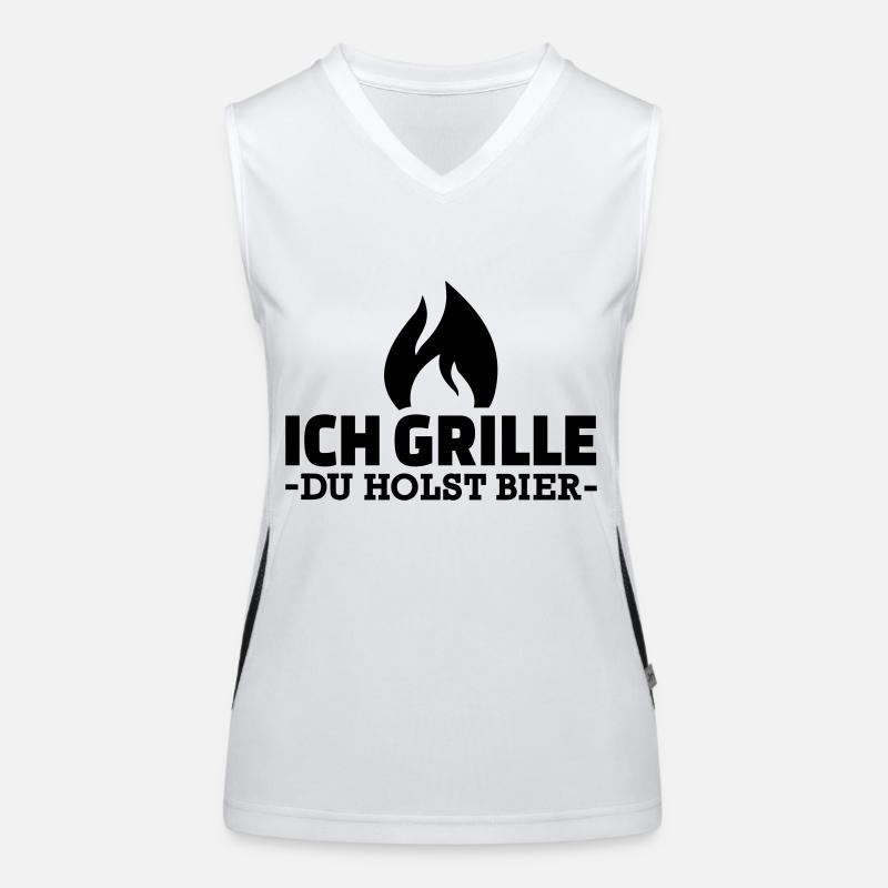 Ich grille du holst Bier Funktionelles Kontrast-Tank Top für Frauen