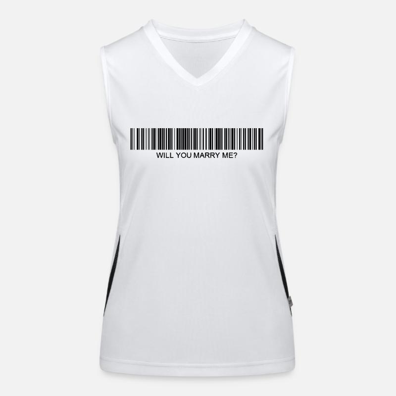 Heiratest du mich Strichcode Funktionelles Kontrast-Tank Top für Frauen