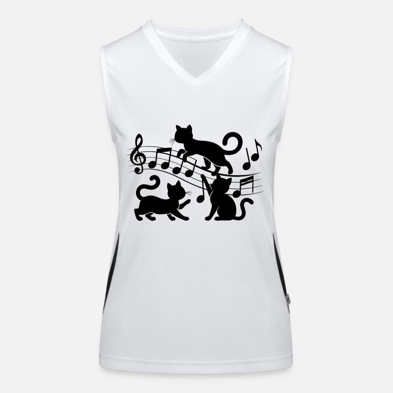 Black cats pattern playing with musical note Women's Functional Contrast Tank Top