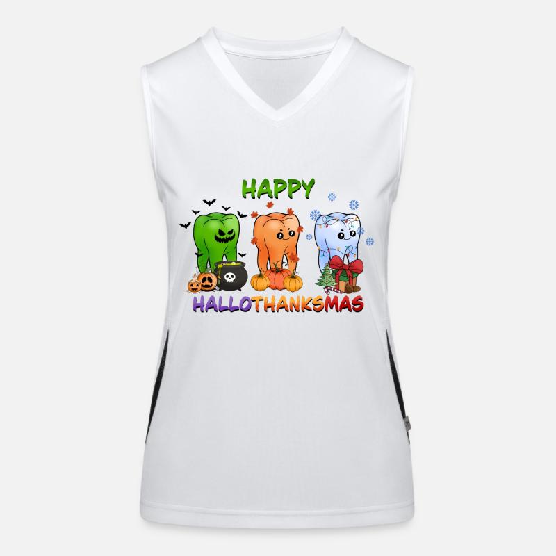 Happy Hallothanksmas Funny Teeth Design Women's Functional Contrast Tank Top