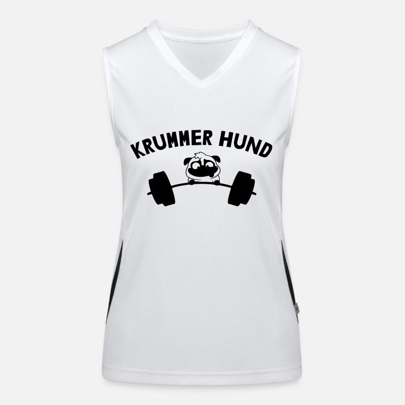 Hund auf krummer Lanhantel Funktionelles Kontrast-Tank Top für Frauen