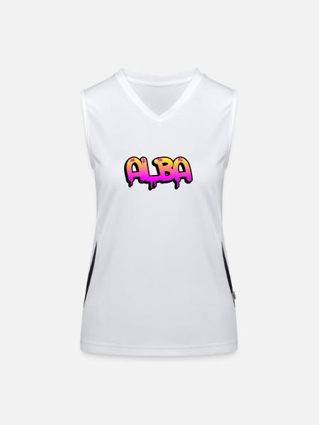 Graffiti name Alba - Funktionelles Kontrast-Tank Top für Frauen - Weiß/Schwarz - Vorne